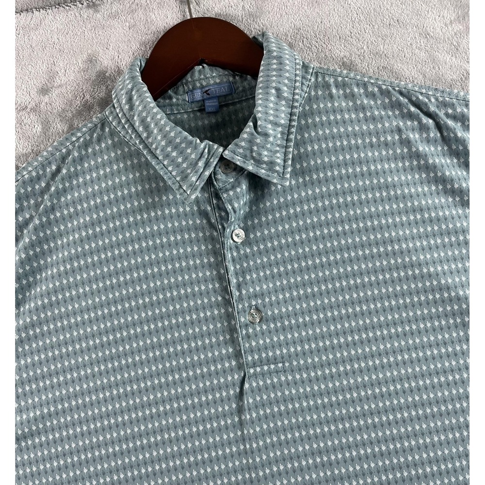 Gen Teal Polo Shirt Mens 2XL Green Floral Golf Performance Stretch Casual READ
